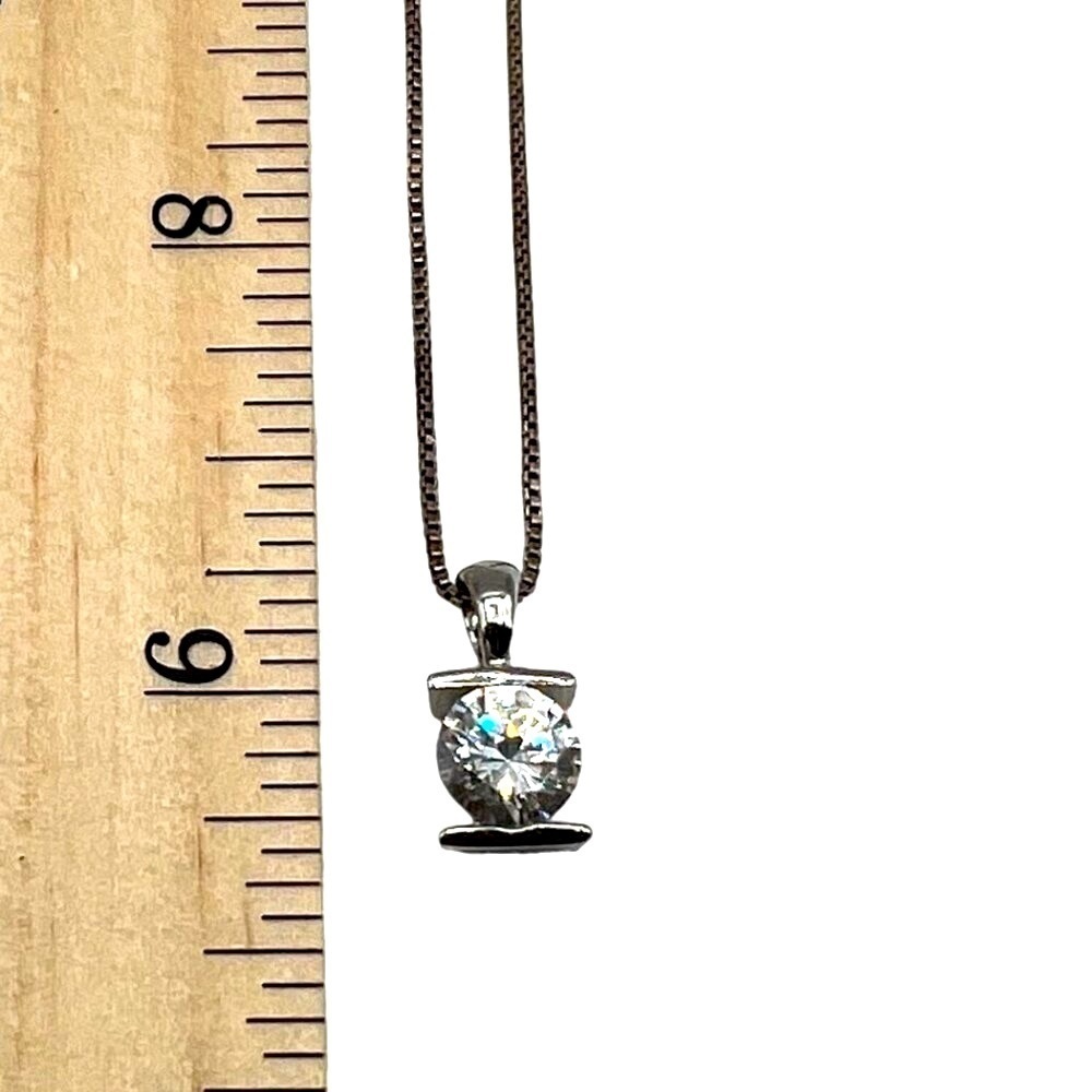 Italian 925 Sterling Necklace With Sterling Cubic Zirconia Solitaire Pendant. - Picture 9 of 10